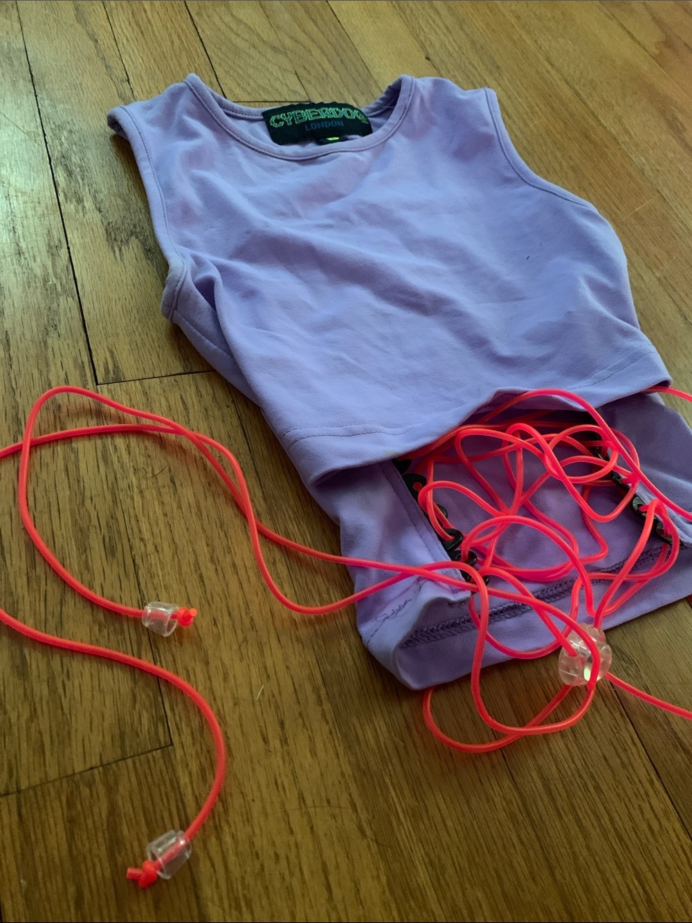 Cyberdog London Lavender Crop Top with Neon Pink Blacklight Reactive Lacing - Picture 11 of 15